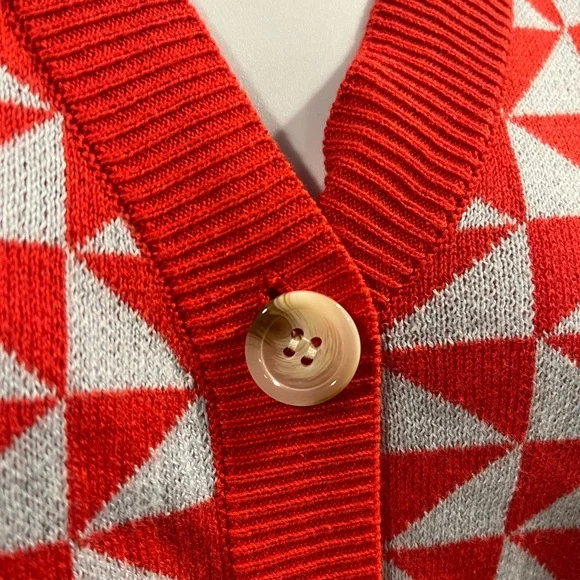 Sz Small Lucca Geometric Red/Orange and Blue/GrayWomen's Sweater Vest - Picture 5 of 5